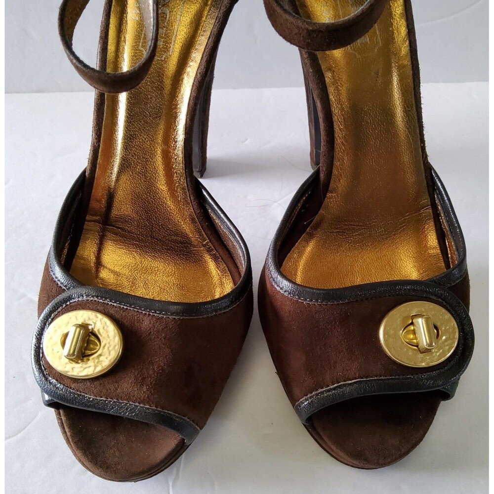 Coach Women's Darleen Suede Turnlock Buckle Ankle Strap Heels Shoes Size 6.5B - Picture 4 of 9